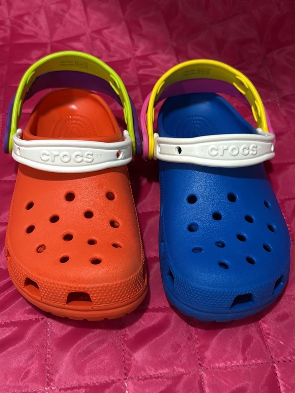 CROCS adult Mix-Match Clogs in Orange & Blue with White Strap